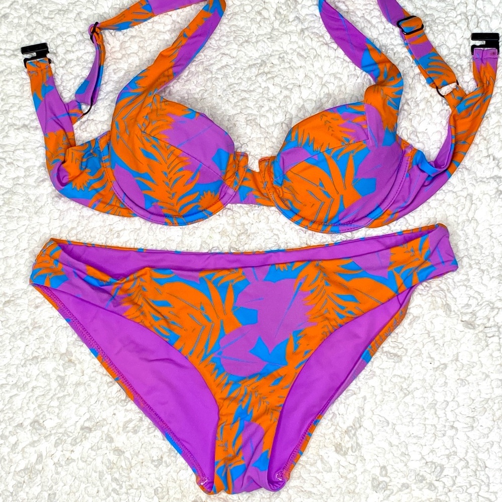 Vibrant Pink & Orange Tropical Underwire Bikini - Picture 4 of 7
